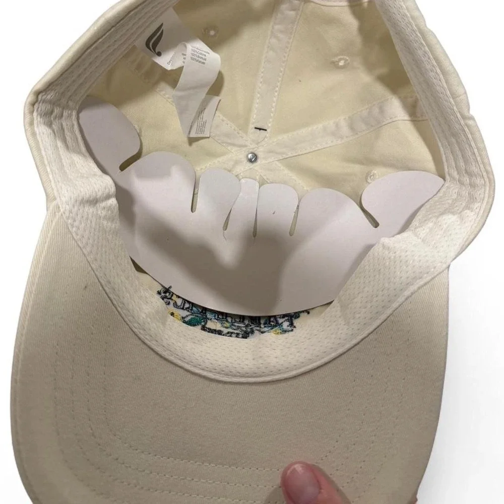Fabletics Mens Floral Embroidered Baseball Cap Cream Beige Adjustable Hat Cotton